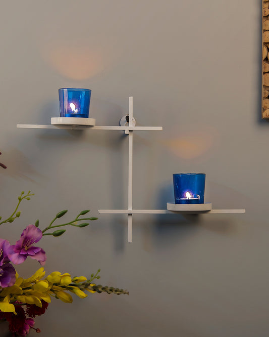 Homesake® White Scorching Ladder with Pair of Votive Green Wall Hanging Candle Tealight Holder, Set of 2