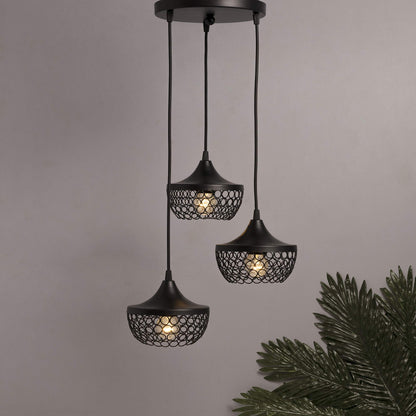 3-lights Round Cluster Chandelier Crystal hanging goblet Pendant Light with Braided Cord