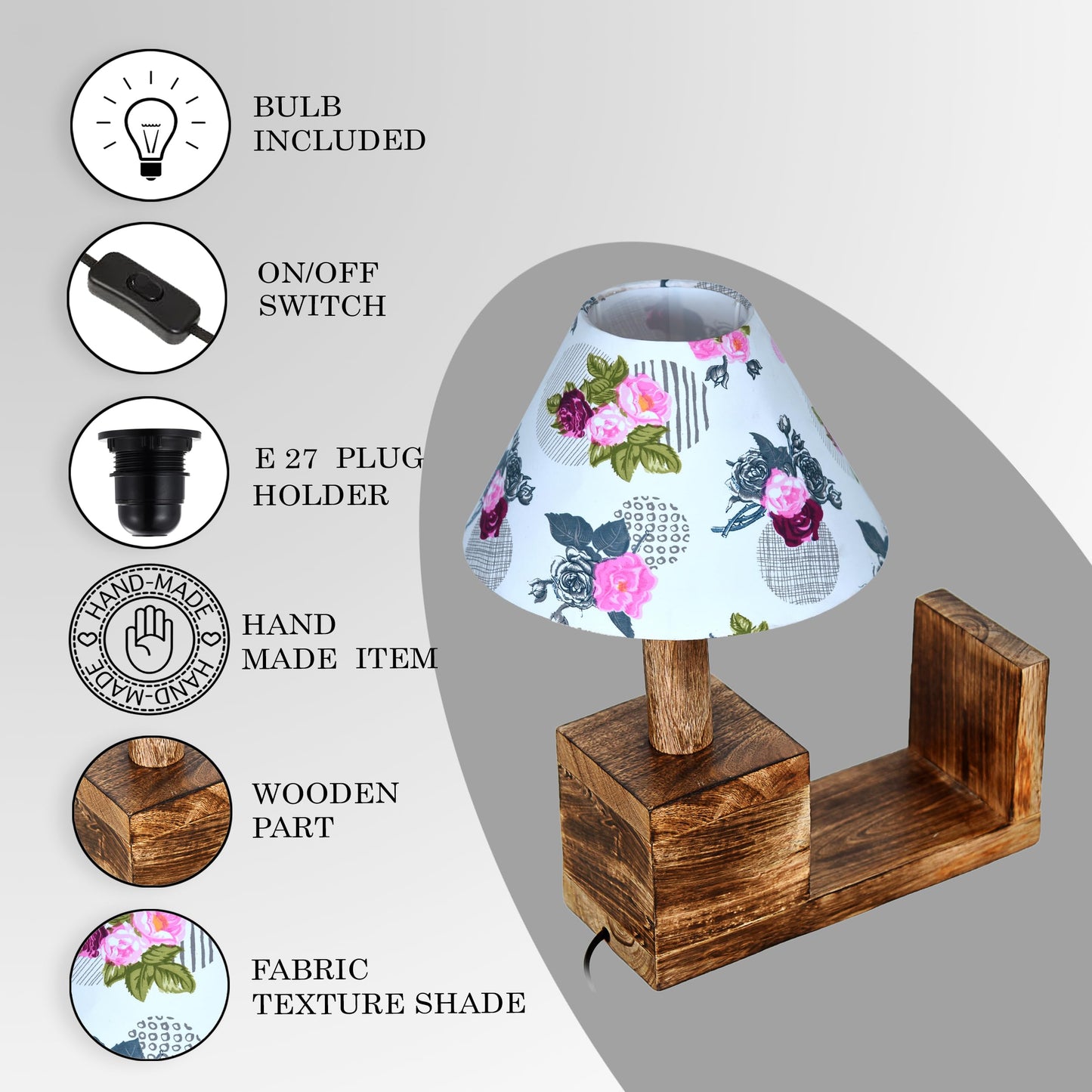 Rustic Book Shelf Table Lamp Bedside Antique Desk Lamps for Living Bedroom Study Night Desk Lamp E27 Holder, Fabric Shade