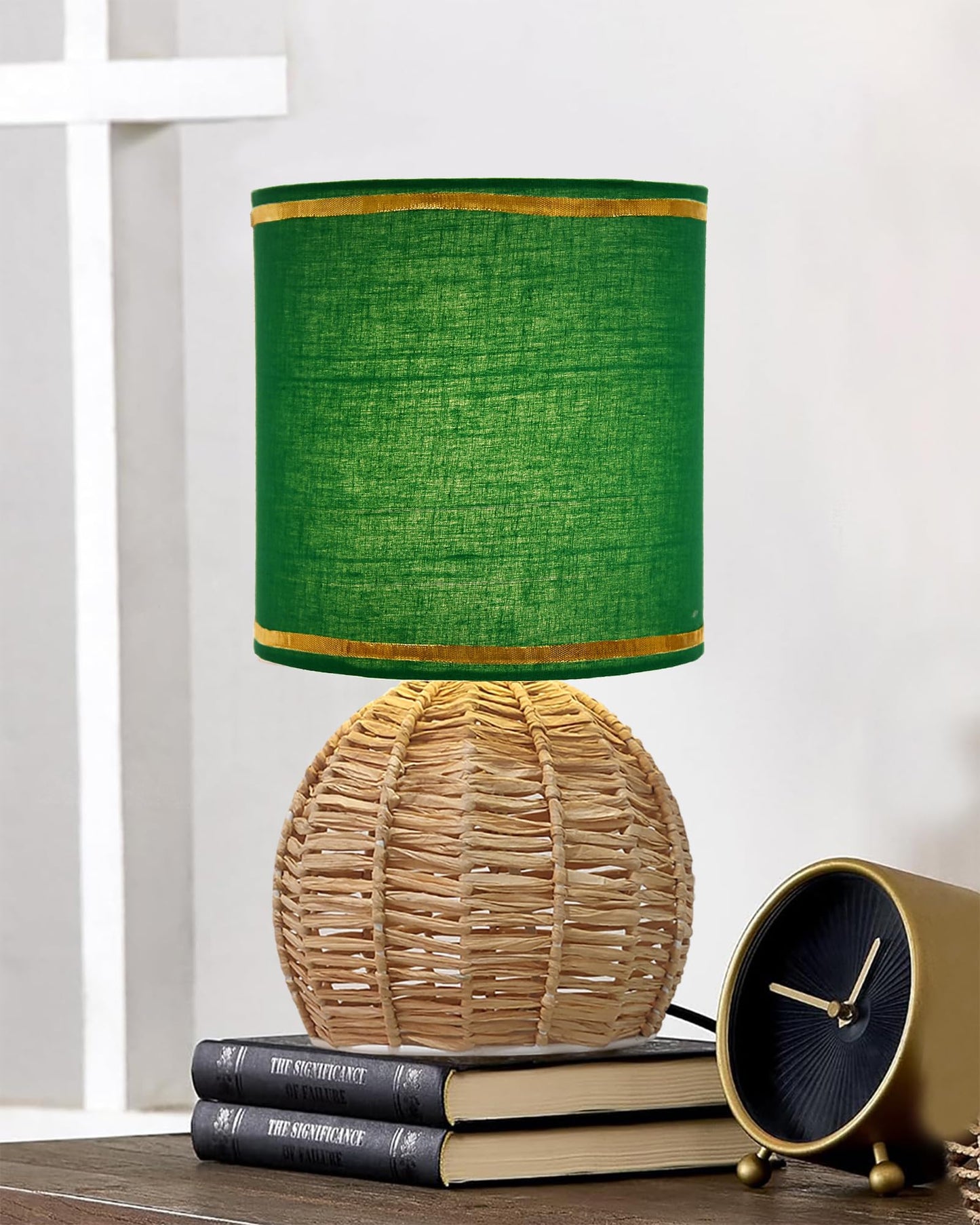 Homesake® Shade Rattan Table Lamp for Bedroom & Living Room, Natural Wicker Bedside Lamp for Bedroom, Living Room & Home Décor, E27 Holder, Livra, Scandinavian, Minimal Style Lighting (Round, Jute)