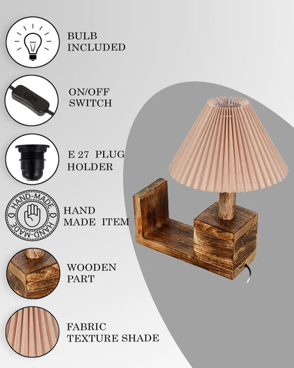 Wood Tripod Small Table Lamps, Rustic Antique Dimmable Bedside Lamp with Linen Lampshade, Nightstand Lamp for Nursery, Bedroom, Kid Room, Living Room,