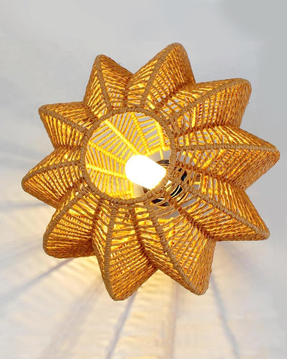 Homesake® Rattan Seagrass Raffia Kauna Paper Grass Wicker Lamp Premium Pendant Light | Livra Hanging Ceiling Lamp Handwoven, Paper Rope Boho Hand-Woven Lampshade for Home Decor, Beige, pumpkin