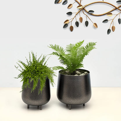 Homesake® Metal Flower Pots Planter DistressToned Garden Planters, 7.5/7 Inch Indoor Round Plant Containers, Pack 2 Cactus Greens Pots with Drainage Hole