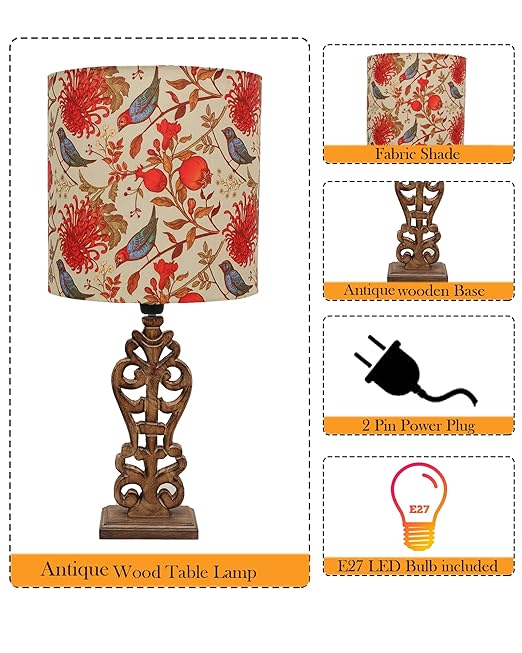 Sculptural Hand Carved Wood Table Lamp with Savannah shade, Antique Black
