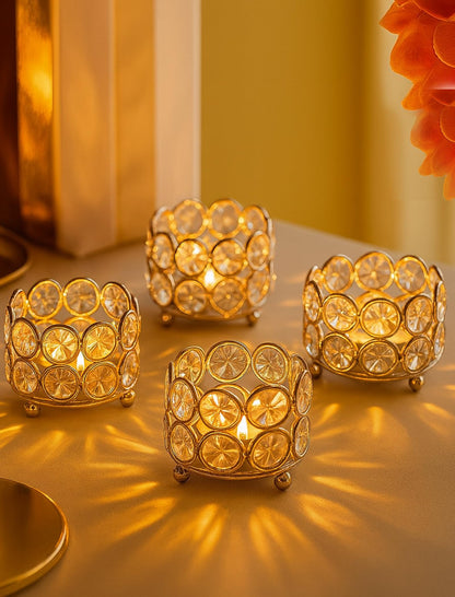 Crystal Tealight Candle Holder Votives Bowl Candle Holders for Home Decoration, Diya Diwali Decoration Lights Centerpieces for Wedding Home Party Table Decoration, Gold, Pack of 6 & 10