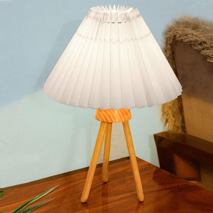 Wood Tripod Small Table Lamps, Rustic Antique Dimmable Bedside Lamp with Linen Lampshade, Nightstand Lamp for Nursery, Bedroom, Kid Room, Living Room,