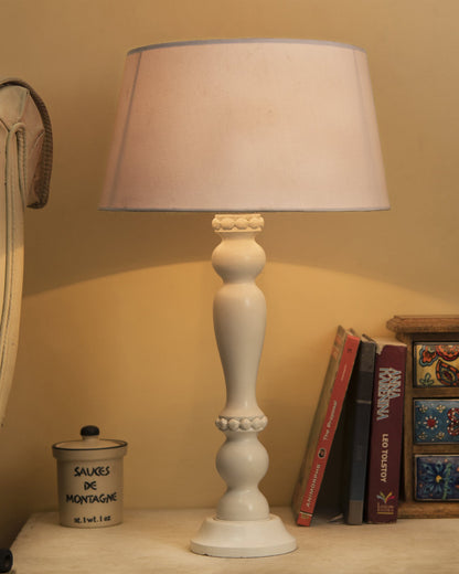 Homesake® Eureka Polka White Wood Table Lamp with White Drum Shade for Living Room, Home Decor, Bedroom