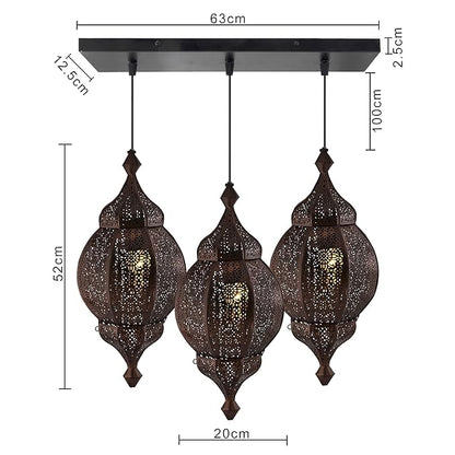 3-Lights Linear Cluster Chandelier Antique Classic Moroccan Orb Hanging Pendant Light, Kitchen Area and Dining Room Light, LED/Filament Light