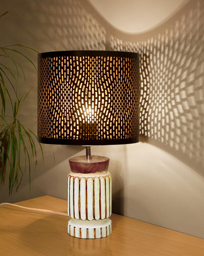 Homesake® Retro Farmhouse Table Lamp Wooden Base for Living Room Bedroom Rustic Linen Bedside Nightstand Lamps for Kids Room Study Office Home Decor Metal Shade