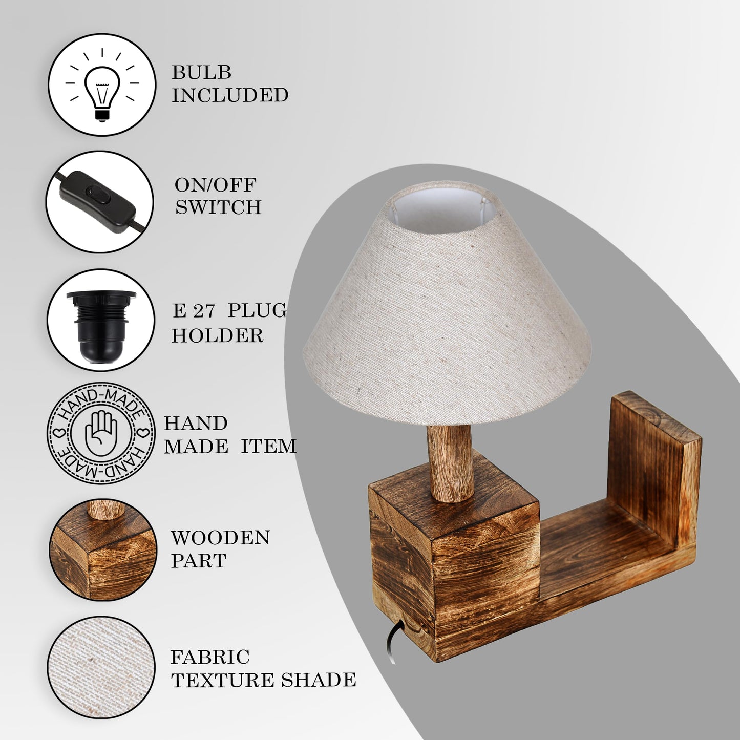 Rustic Book Shelf Table Lamp Bedside Antique Desk Lamps for Living Bedroom Study Night Desk Lamp E27 Holder, Fabric Shade