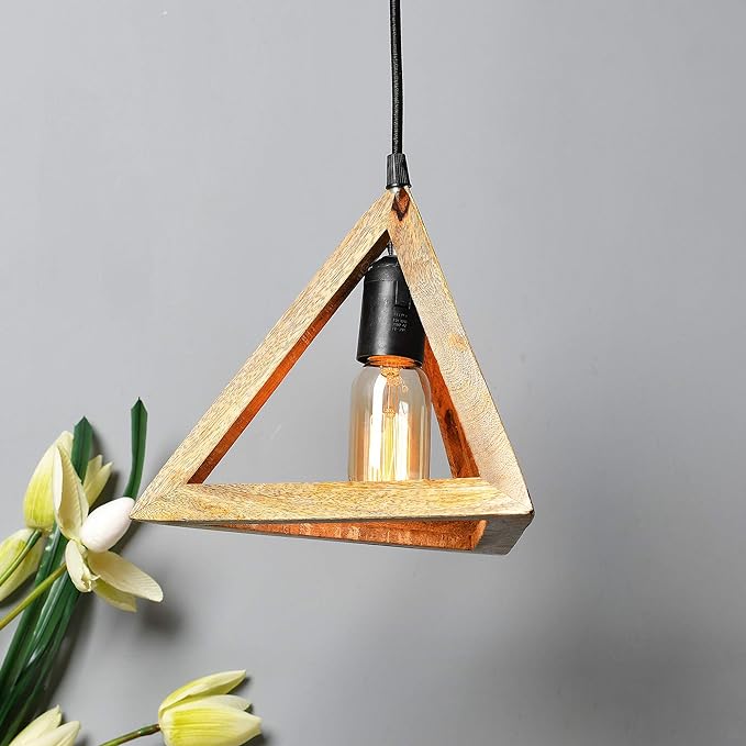 Wooden Triangle Hanging Light with Holder