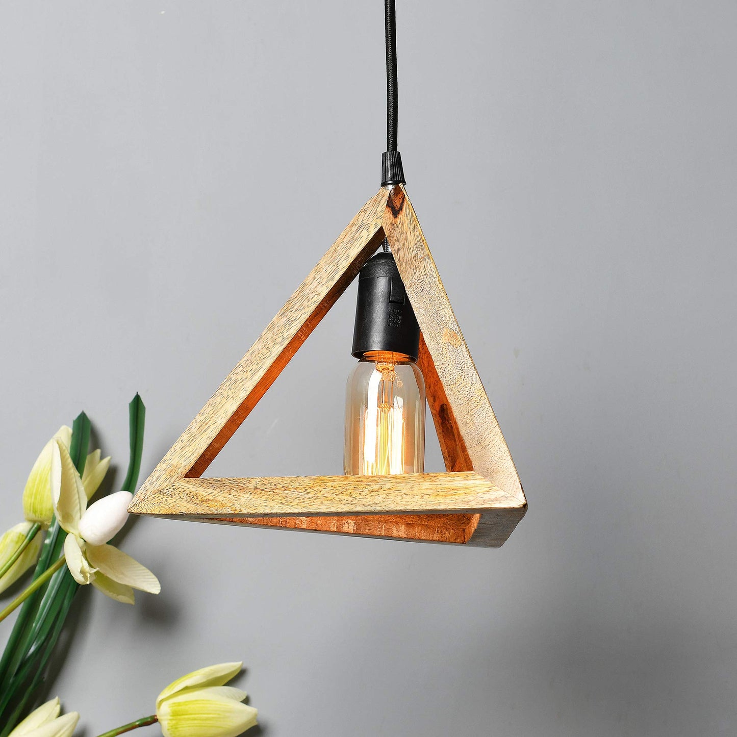 Homesake® Wooden Triangle Hanging Light, White Holder (Triangle White)