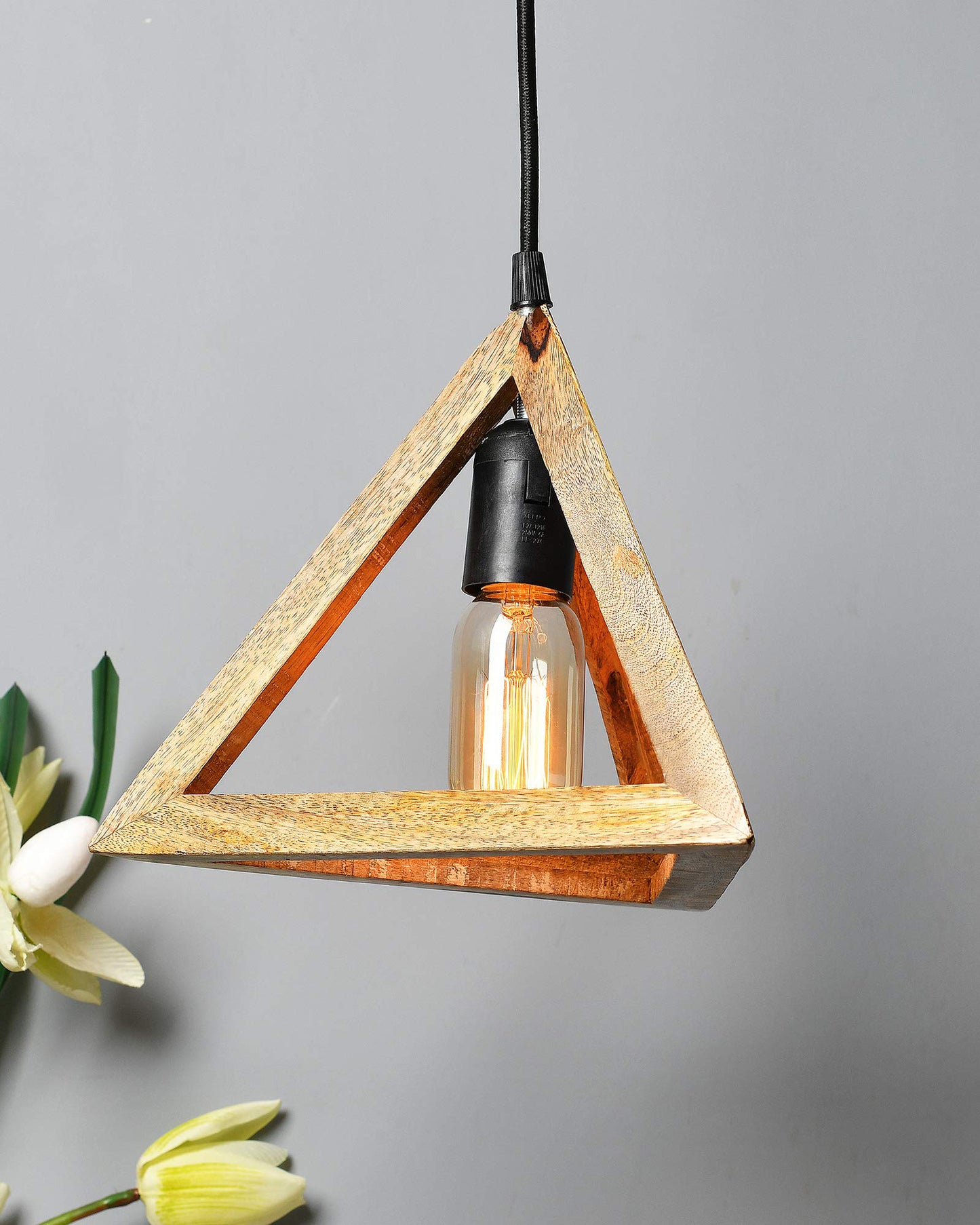 Homesake® Wooden Triangle Hanging Light, White Holder (Triangle White)