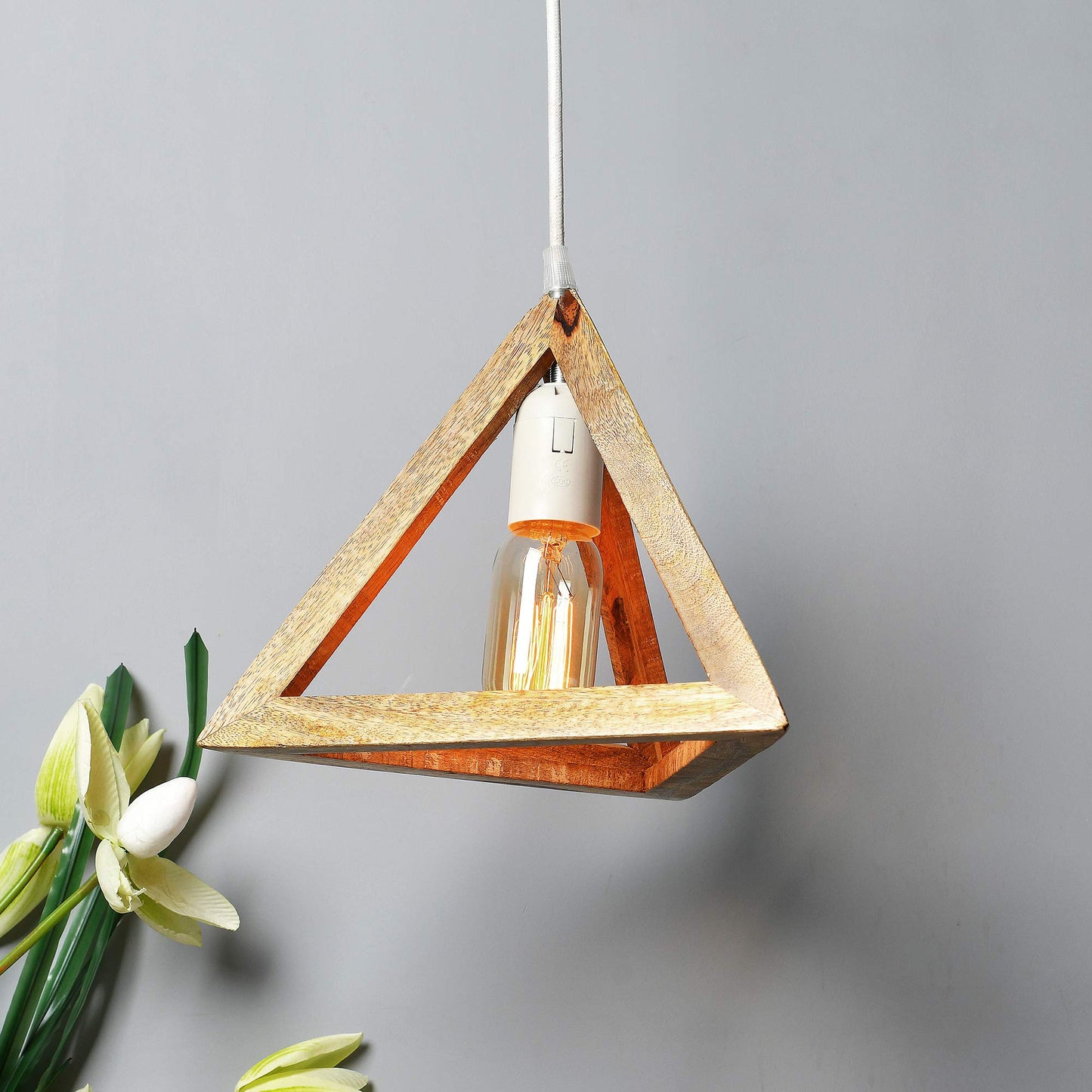 Homesake® Wooden Triangle Hanging Light, White Holder (Triangle White)