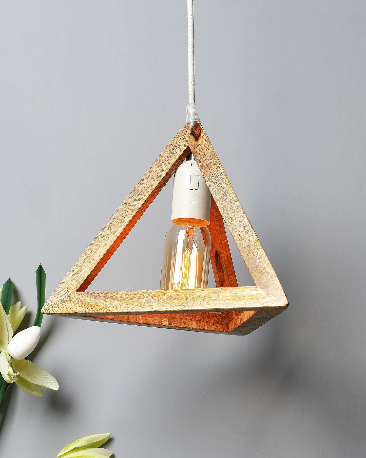 Homesake® Wooden Triangle Hanging Light, White Holder (Triangle White)
