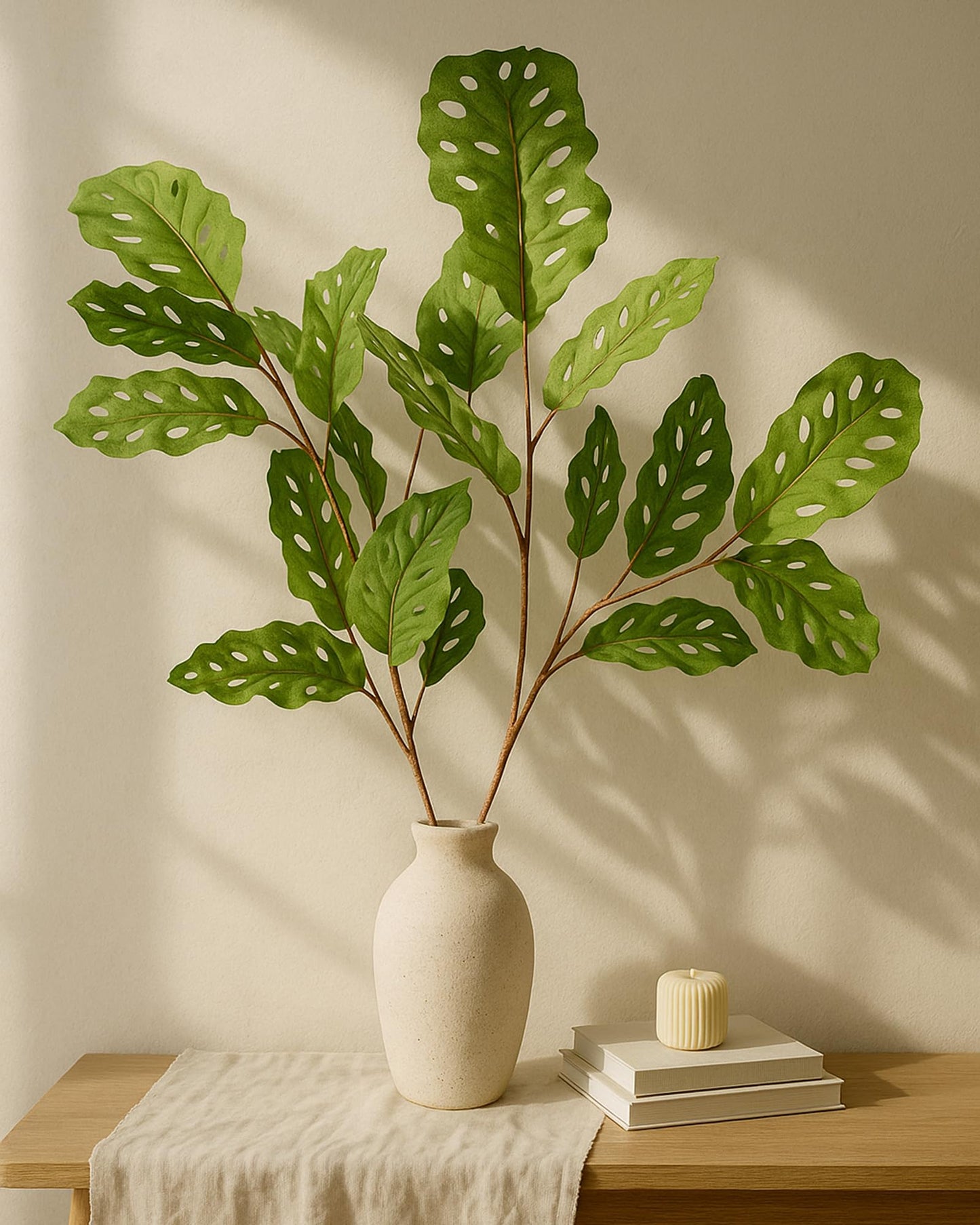 Homesake® Faux Long Monstera Leaf Stems, Set of 2 Artificial Branches with 5 Sticks Each, Pot Not Included, Decorative Plant for Vase, Tabletop, Living Room, Home Décor, Green