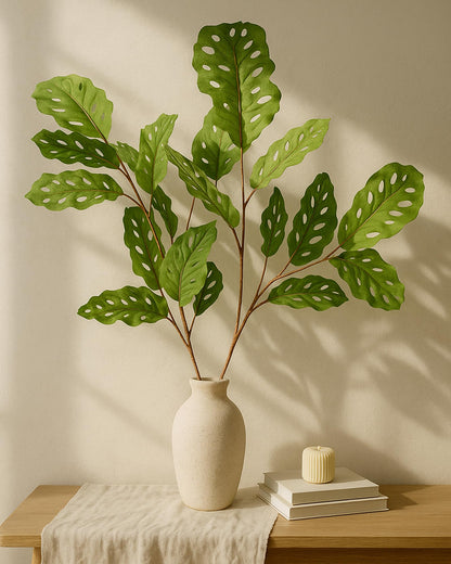 Homesake® Faux Long Monstera Leaf Stems, Set of 2 Artificial Branches with 5 Sticks Each, Pot Not Included, Decorative Plant for Vase, Tabletop, Living Room, Home Décor, Green