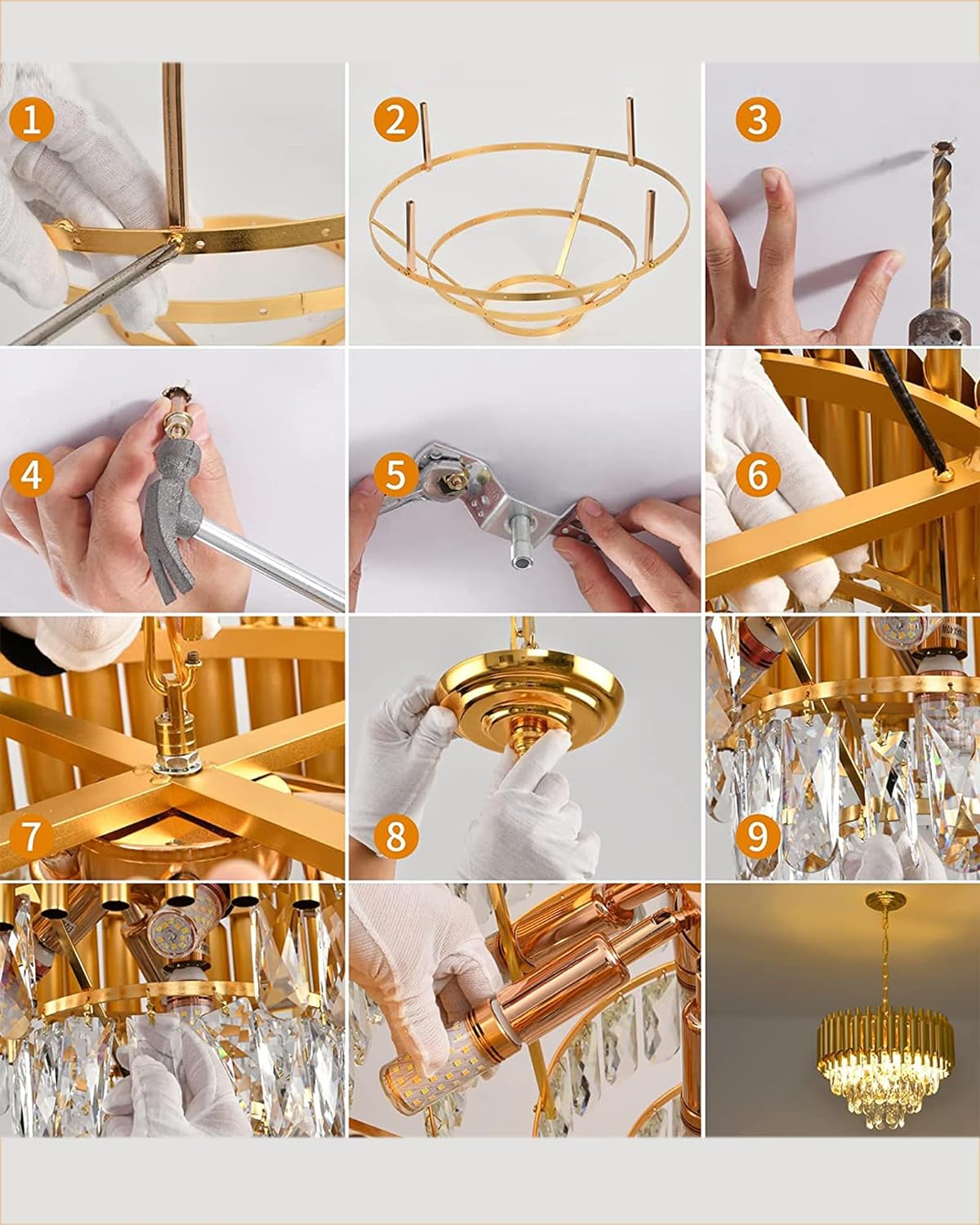 15" 5-Light Modern Crystal Chandelier Light Fixtures 3-Tier Gold Luxury Chandeliers for Dining Room Round Hanging Pendant Lighting for Living Room Kitchen Entryway, Bedroom Hallway 400mm