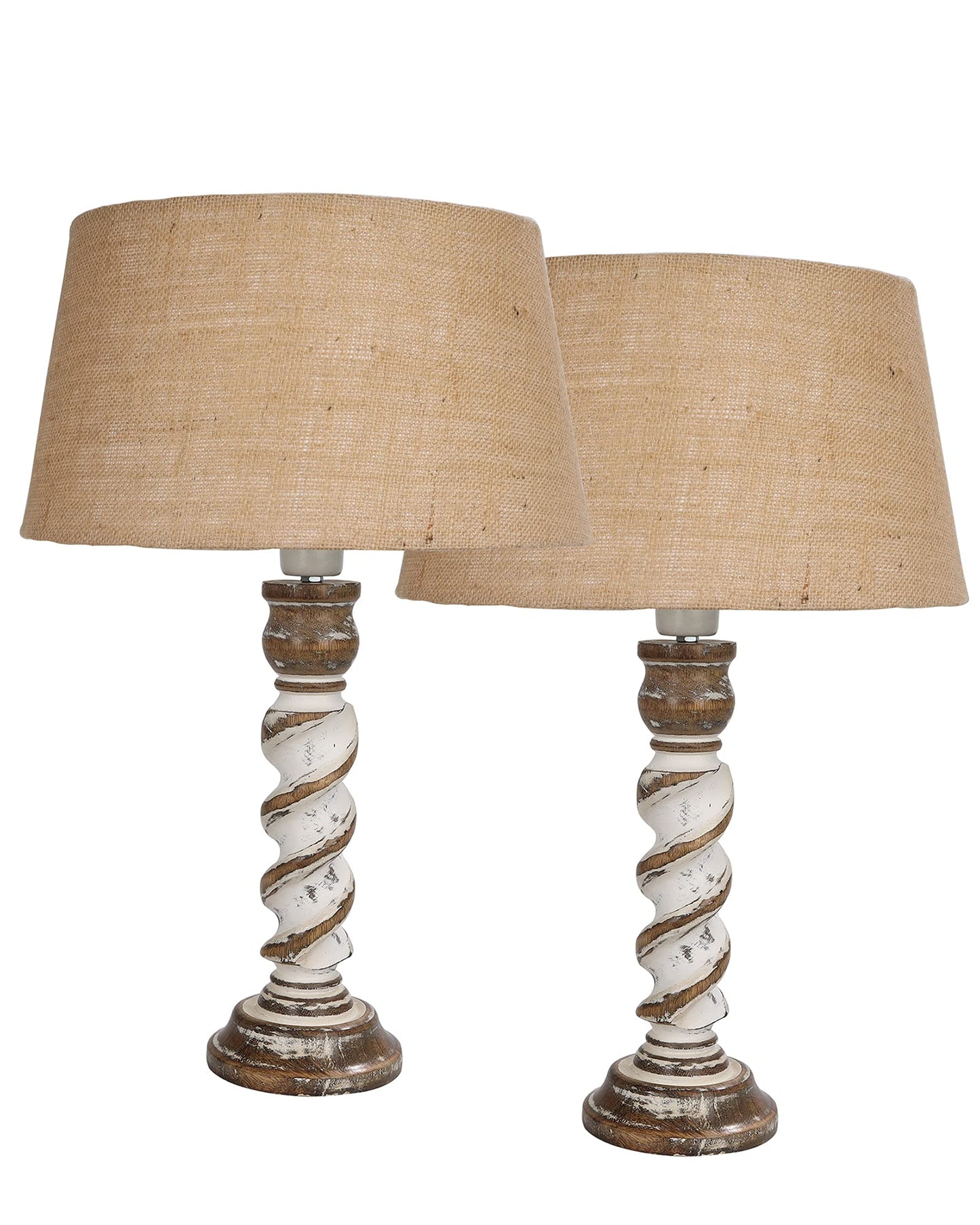 Signature Rustic Table Lamp set of 2, farmhouse Living Room Bedroom House Bedside Nightstand Home Office Reading Light, Rope Whitewash