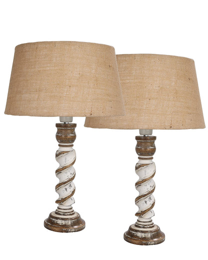 Signature Rustic Table Lamp set of 2, farmhouse Living Room Bedroom House Bedside Nightstand Home Office Reading Light, Rope Whitewash