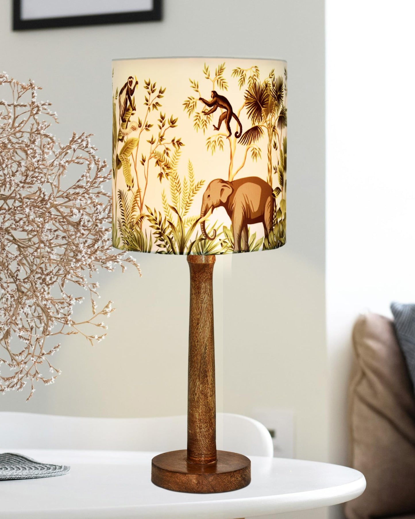 Modern Table Lamp, Wooden Base Modern Fabric Lampshade for Home Office Cafe Restaurant, Nordic Stick,