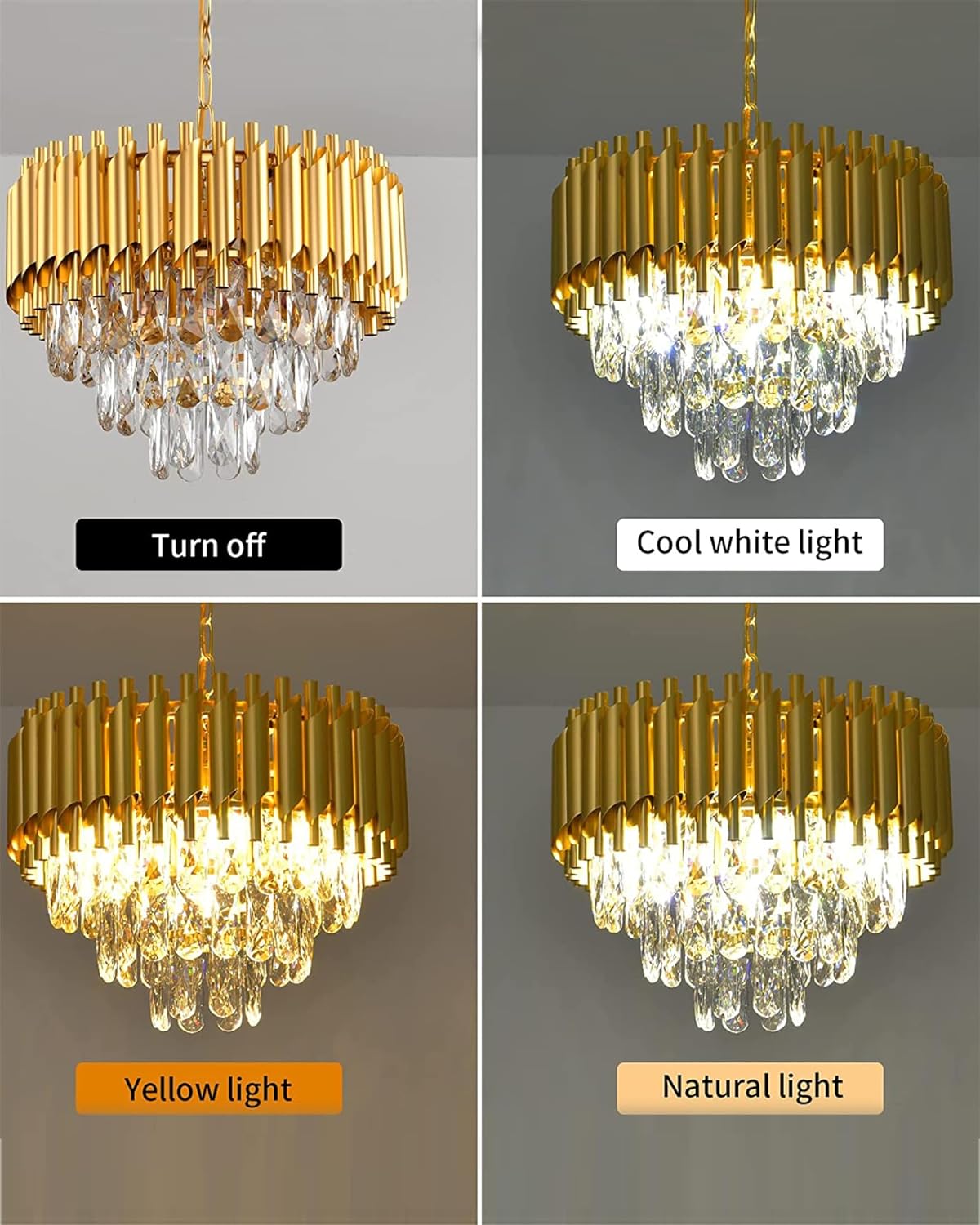 15" 5-Light Modern Crystal Chandelier Light Fixtures 3-Tier Gold Luxury Chandeliers for Dining Room Round Hanging Pendant Lighting for Living Room Kitchen Entryway, Bedroom Hallway 400mm