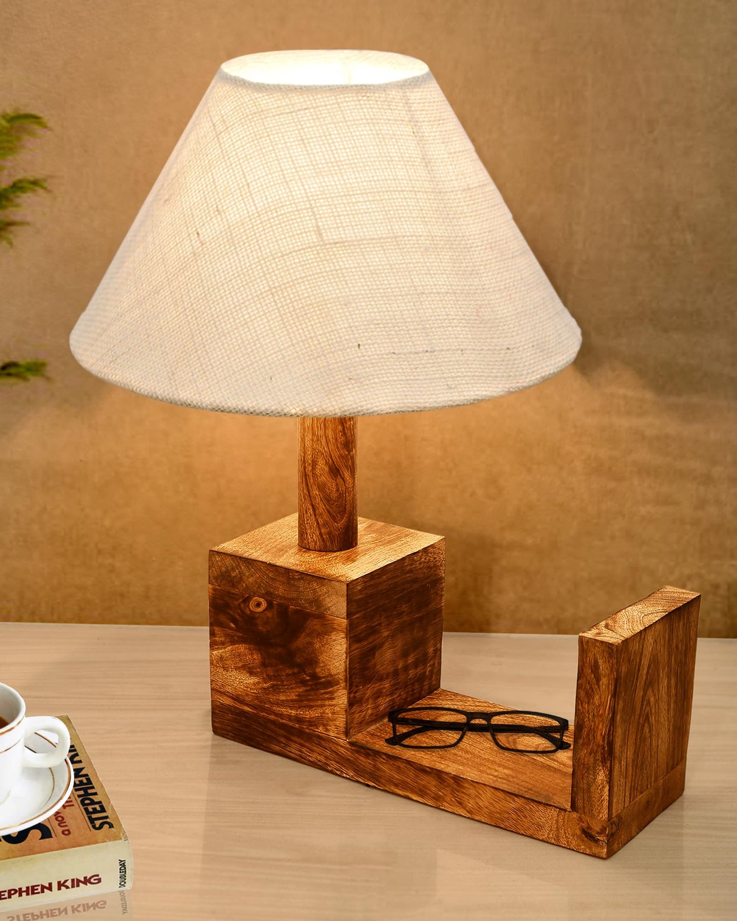 Rustic Book Shelf Table Lamp Bedside Antique Desk Lamps for Living Bedroom Study Night Desk Lamp E27 Holder, Fabric Shade