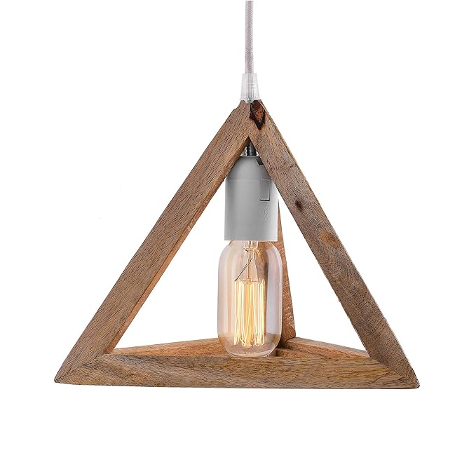 Wooden Triangle Hanging Light with Holder