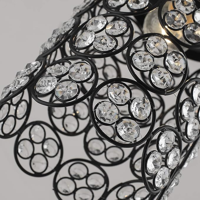 Matt Black Quad Crystal Hanging Cylinder Light, Ceiling Light, Nordic E27 Pendant, Large