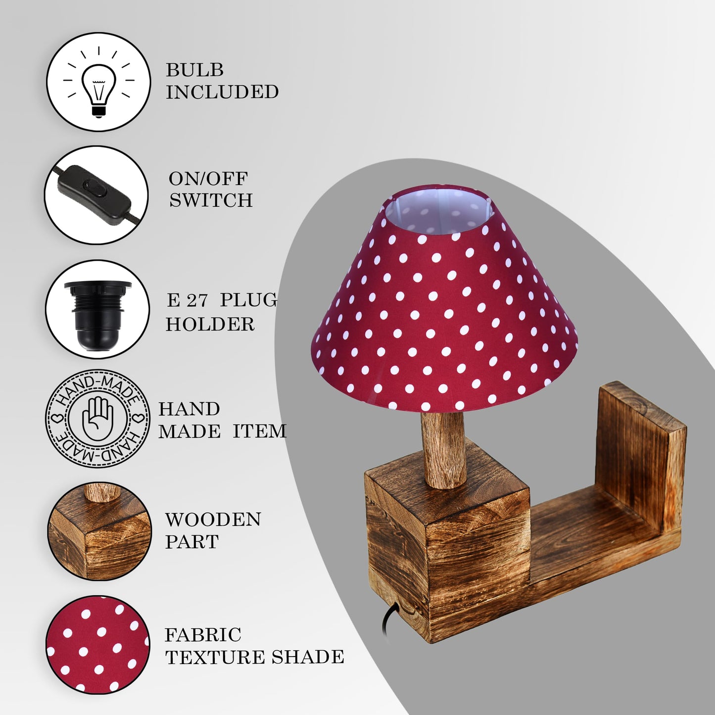 Rustic Book Shelf Table Lamp Bedside Antique Desk Lamps for Living Bedroom Study Night Desk Lamp E27 Holder, Fabric Shade