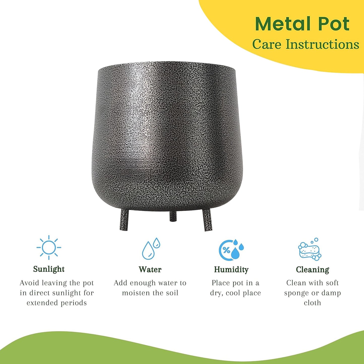 Homesake® Metal Flower Pots Planter DistressToned Garden Planters, 7.5/7 Inch Indoor Round Plant Containers, Pack 2 Cactus Greens Pots with Drainage Hole