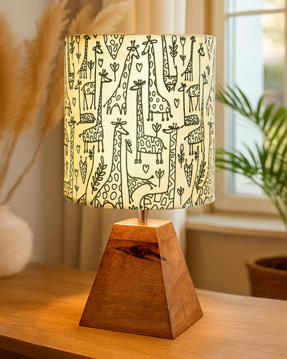 Wood Table Lamp, Modern Base Fabric Lampshade for Home Office Cafe Restaurant, Pyramid