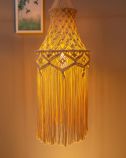 Macrame Lamp Shade Boho Hanging Pendant Light Cover,Handmade Woven Bohemian Decoration Chandelier Shade for Modern Office Bedroom Living Room Nursery Dorm, E27