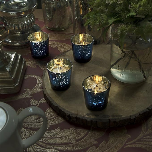 Mercury Silver T-light holder, Glass candle holder stand with free candles