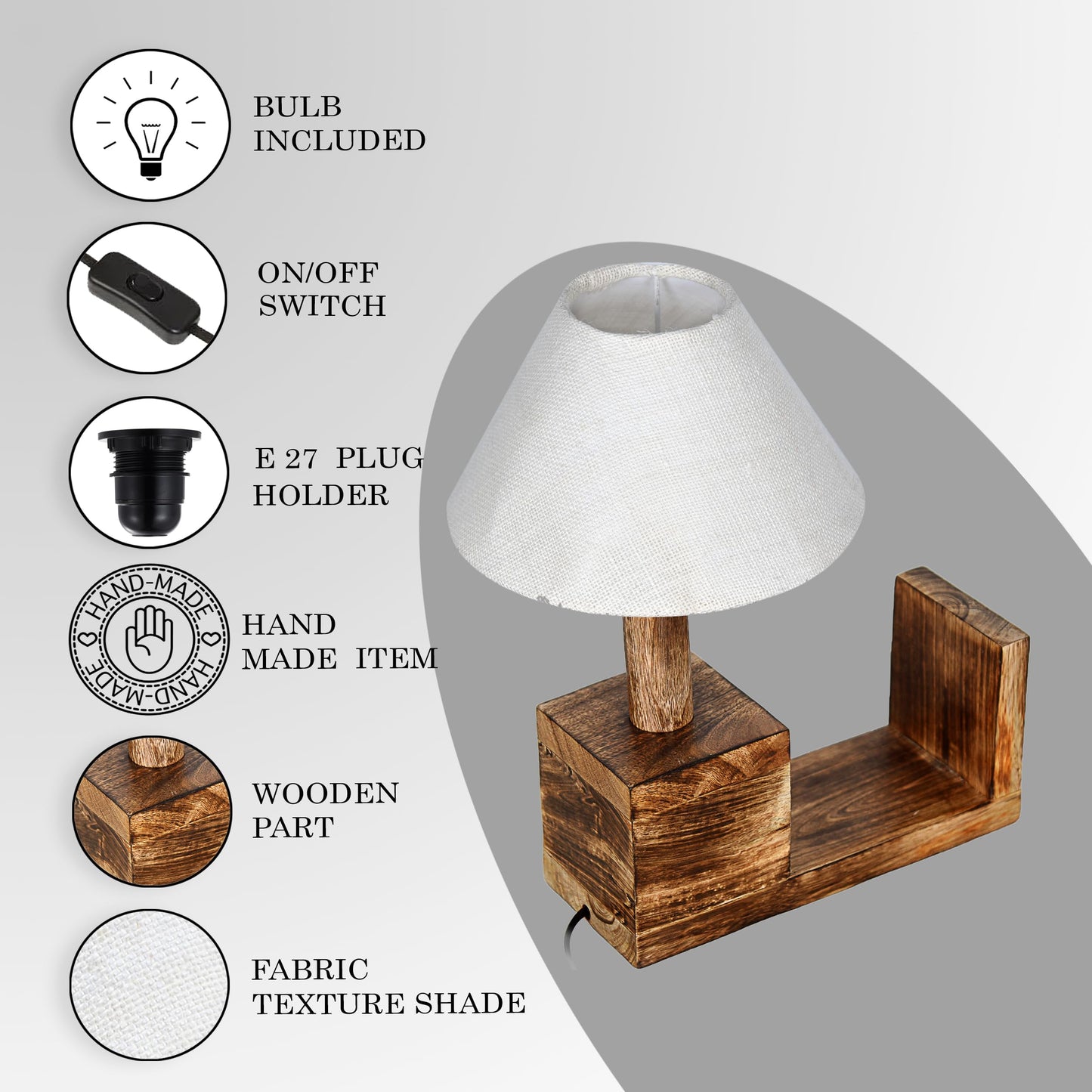 Rustic Book Shelf Table Lamp Bedside Antique Desk Lamps for Living Bedroom Study Night Desk Lamp E27 Holder, Fabric Shade