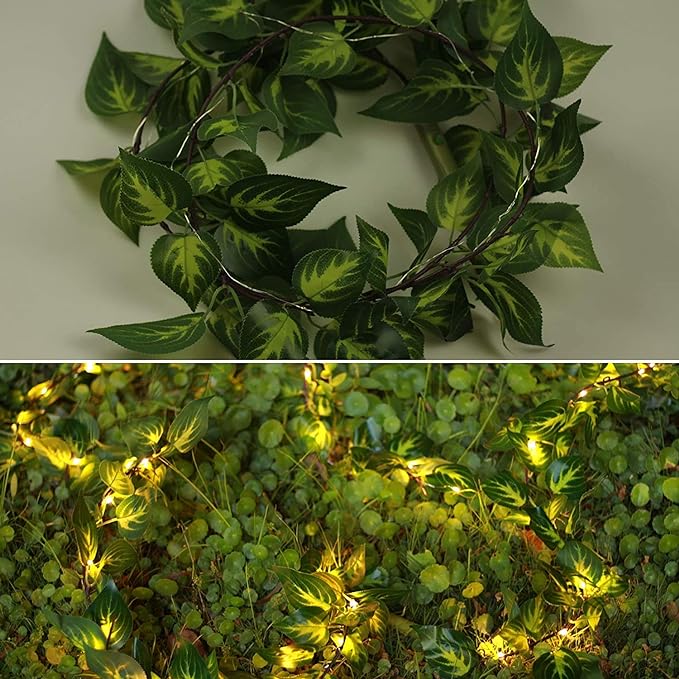Vine String Lights,Home Decor String Lights, Moneyplant Leaf Garland Wreath Hanging lamp with 50 LED, Fairy Night Lights for Home, Room, Bedroom, Wall Decoration, Garden, Balcony, set of 2, Battery operated(Not included)