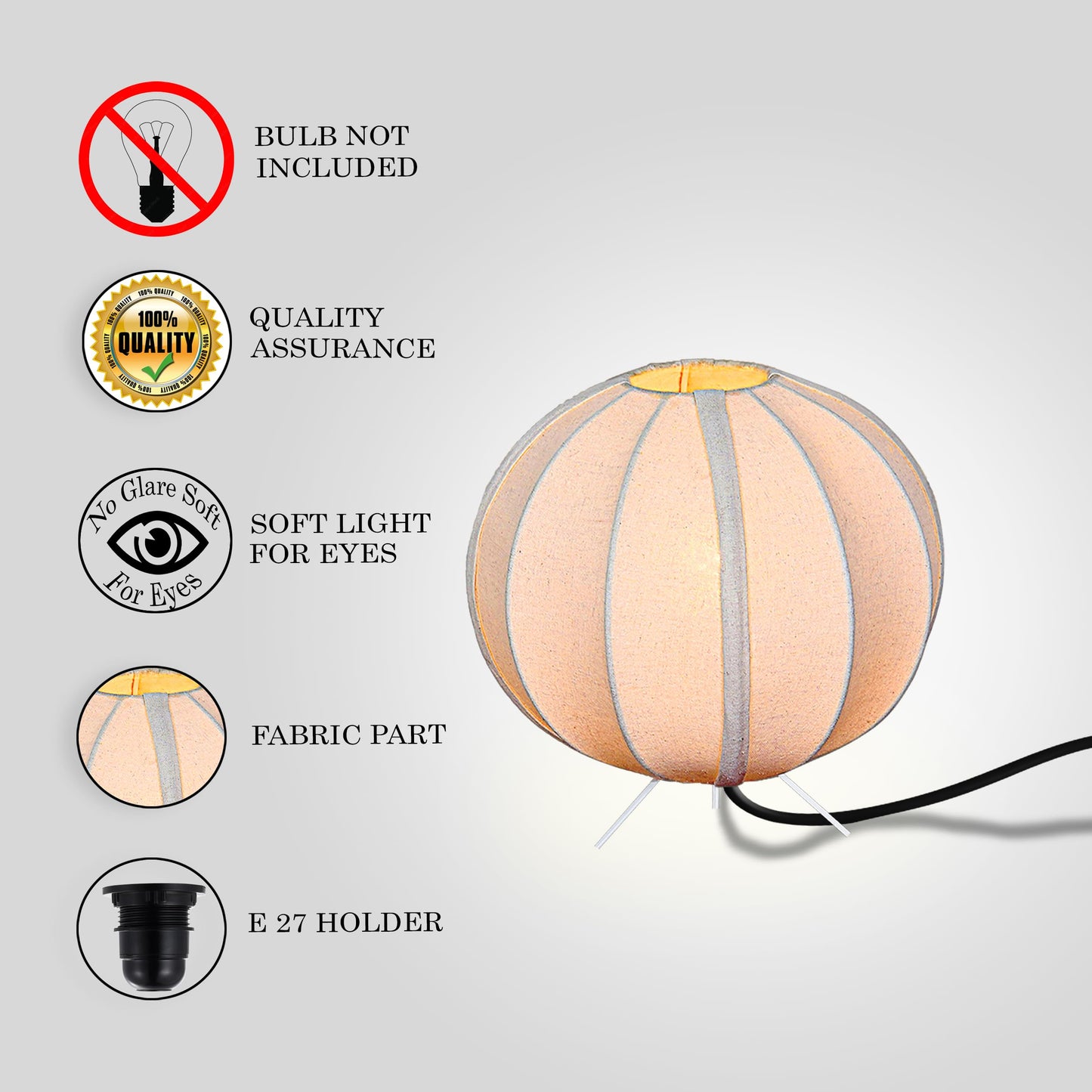 Homesake® Traditional Style Design Living Room Silk Fabric Table Lamp for Home and Hotel Decoration Ball Shade Silk Restaurant Table Lamps White