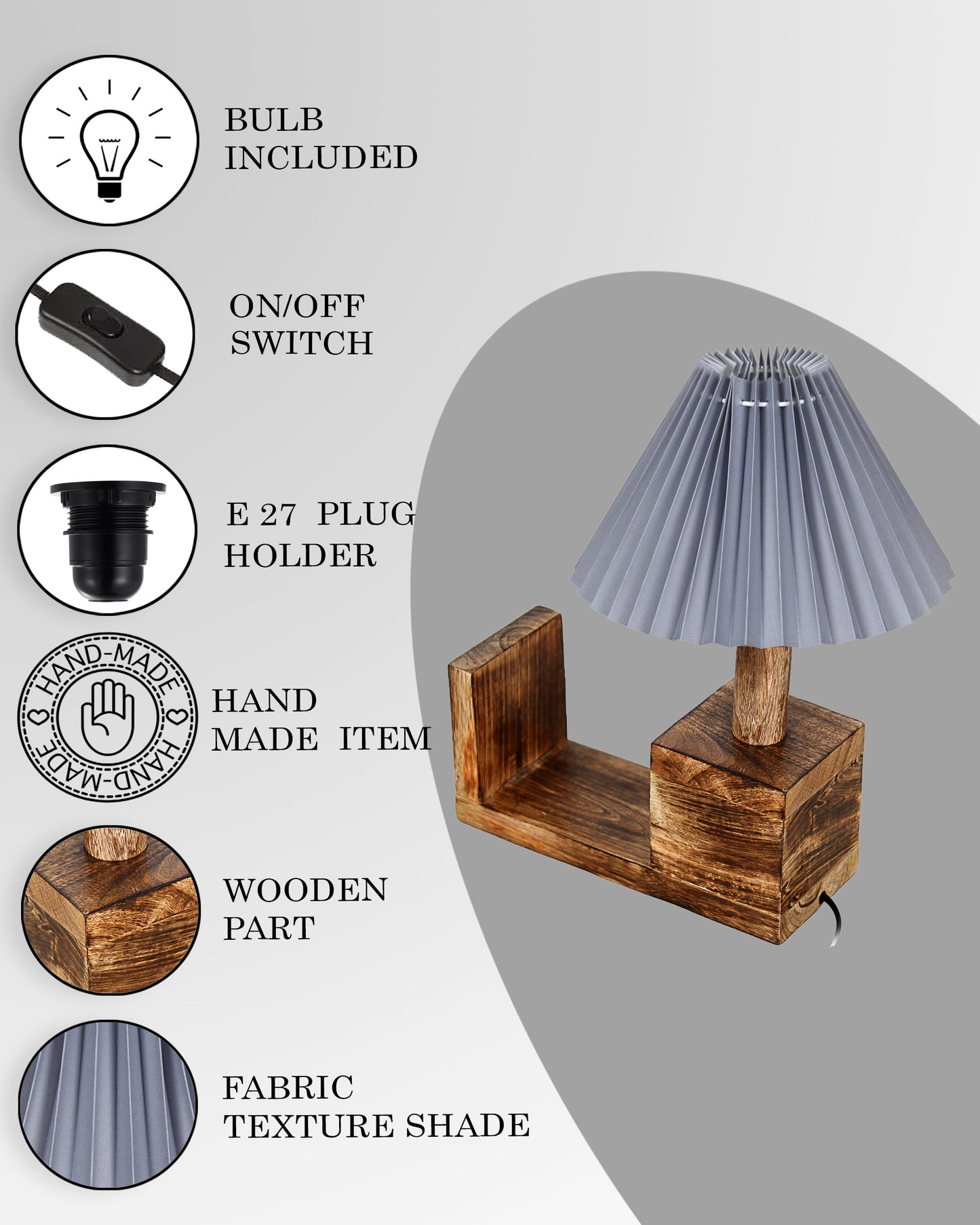 Rustic Book Shelf Table Lamp Bedside Antique Desk Lamps for Living Bedroom Study Night Desk Lamp E27 Holder, Fabric Shade