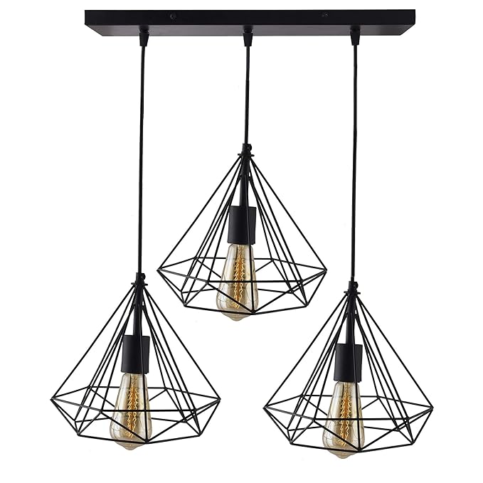 3-lights Cluster Chandelier Black Diamond Hanging Pendant Light with Black Cord