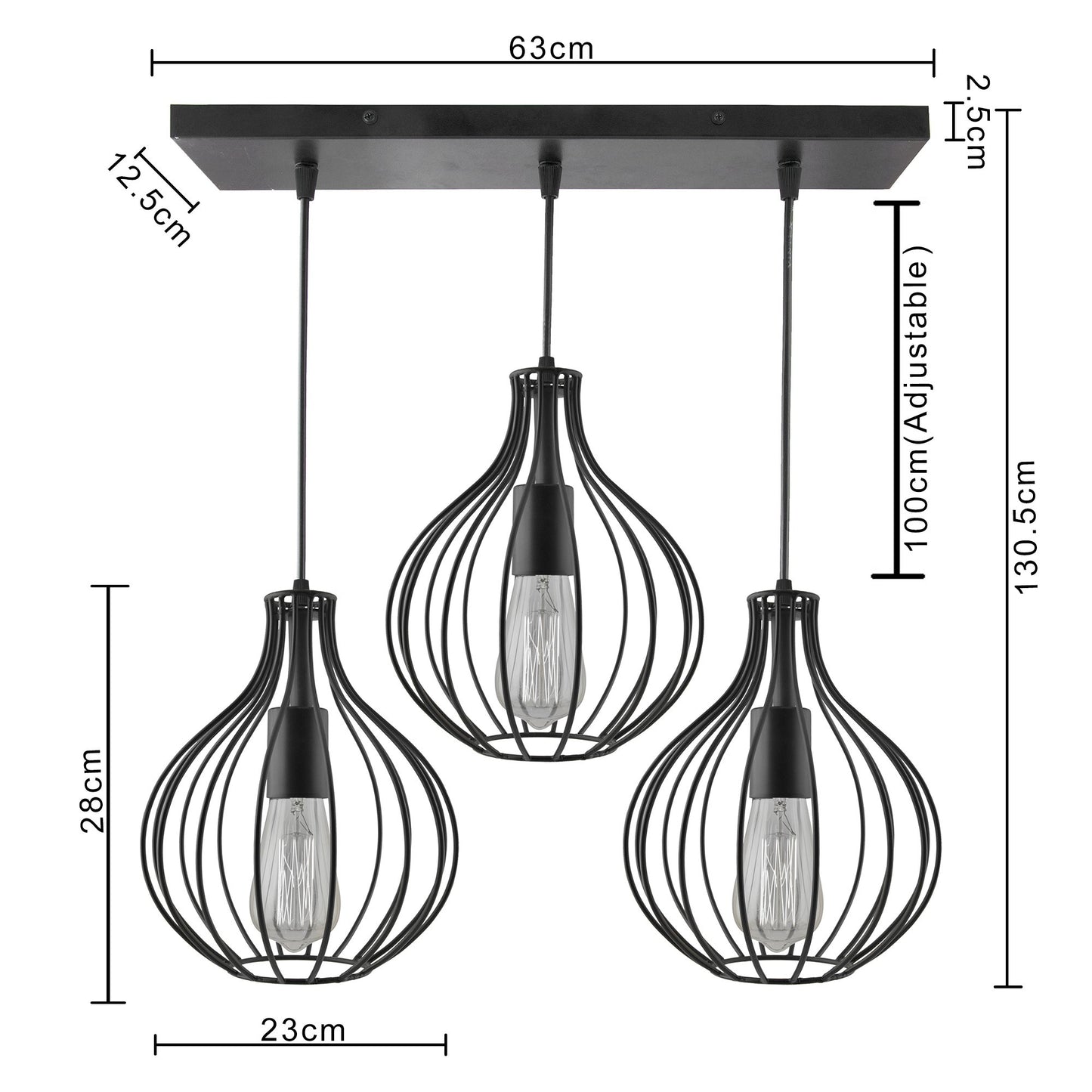 3-Lights Linear Cluster Chandelier Hanging Classic Pendant Light, Kitchen Area and Dining Room Light