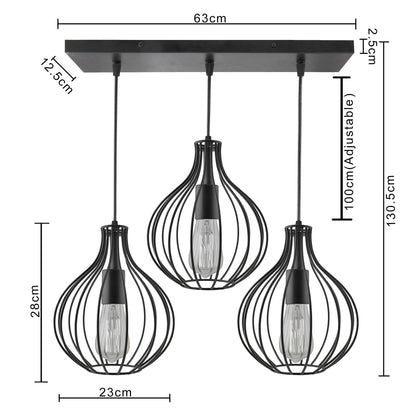 3-Lights Linear Cluster Chandelier Hanging Classic Pendant Light, Kitchen Area and Dining Room Light