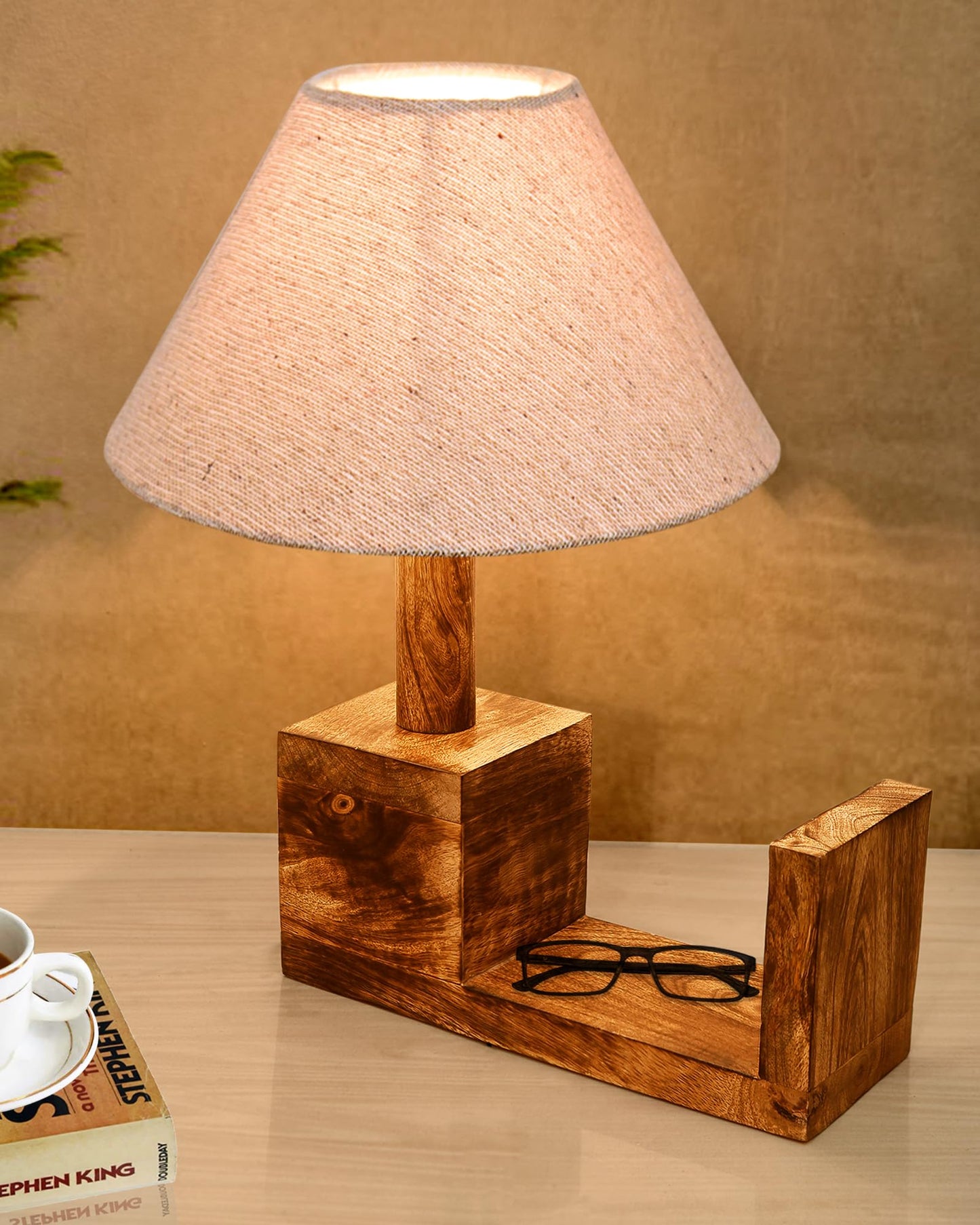 Rustic Book Shelf Table Lamp Bedside Antique Desk Lamps for Living Bedroom Study Night Desk Lamp E27 Holder, Fabric Shade