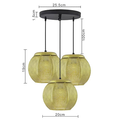 3-Lights Round Cluster Chandelier Ceiling Classic Moroccan Hanging Pendant Light with Braided Cord, URBAN Retro, Nordic Style, LED/Filament Bulb
