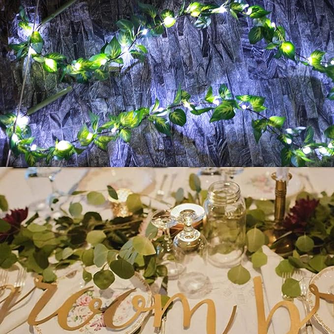 Vine String Lights,Home Decor String Lights, Moneyplant Leaf Garland Wreath Hanging lamp with 50 LED, Fairy Night Lights for Home, Room, Bedroom, Wall Decoration, Garden, Balcony, set of 2, Battery operated(Not included)