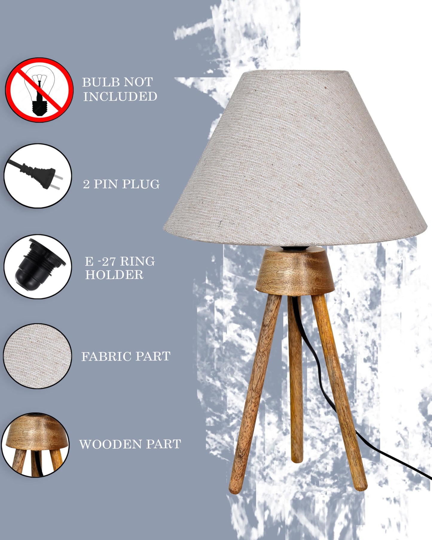 Wood Tripod Small Table Lamps, Rustic Antique Dimmable Bedside Lamp with Linen Lampshade, Nightstand Lamp for Nursery, Bedroom, Kid Room, Living Room,