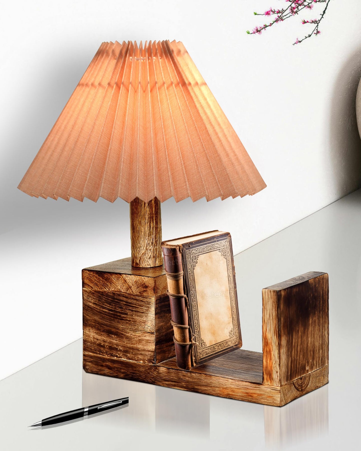 Wood Tripod Small Table Lamps, Rustic Antique Dimmable Bedside Lamp with Linen Lampshade, Nightstand Lamp for Nursery, Bedroom, Kid Room, Living Room,