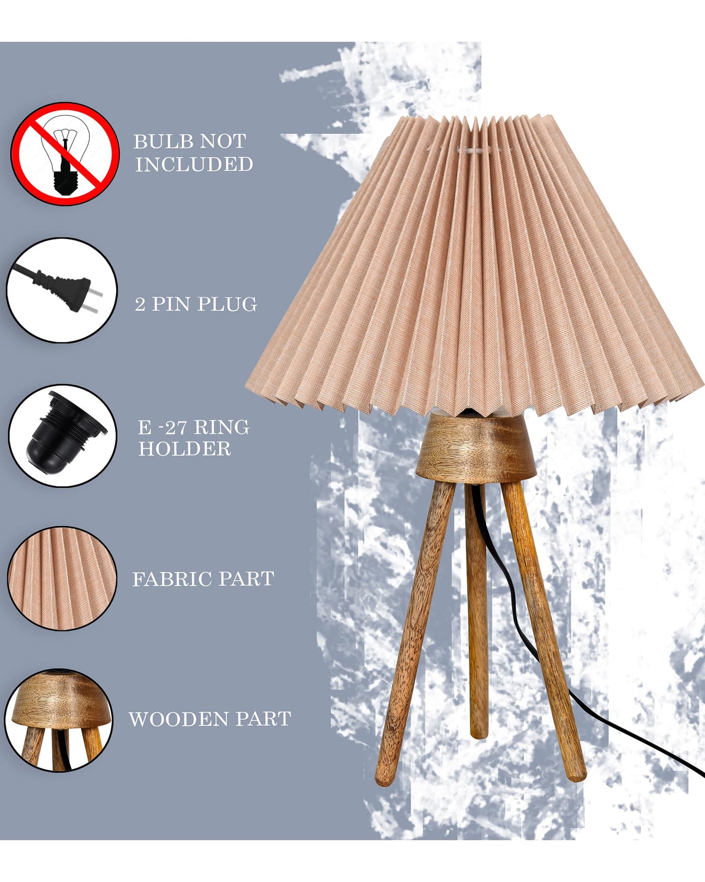 Wood Tripod Small Table Lamps, Rustic Antique Dimmable Bedside Lamp with Linen Lampshade, Nightstand Lamp for Nursery, Bedroom, Kid Room, Living Room,