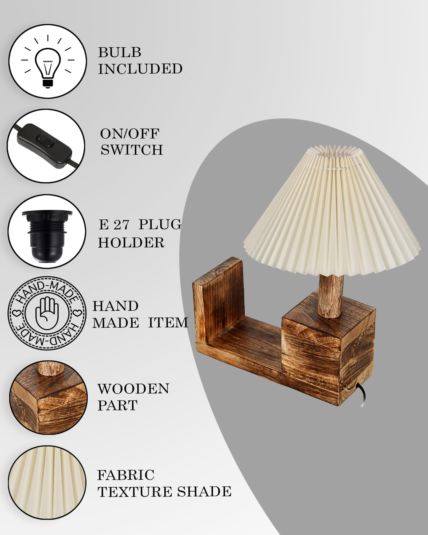 Wood Tripod Small Table Lamps, Rustic Antique Dimmable Bedside Lamp with Linen Lampshade, Nightstand Lamp for Nursery, Bedroom, Kid Room, Living Room,