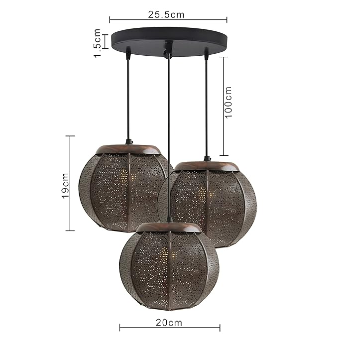 3-Lights Round Cluster Chandelier Ceiling Classic Moroccan Hanging Pendant Light with Braided Cord, URBAN Retro, Nordic Style, LED/Filament Bulb