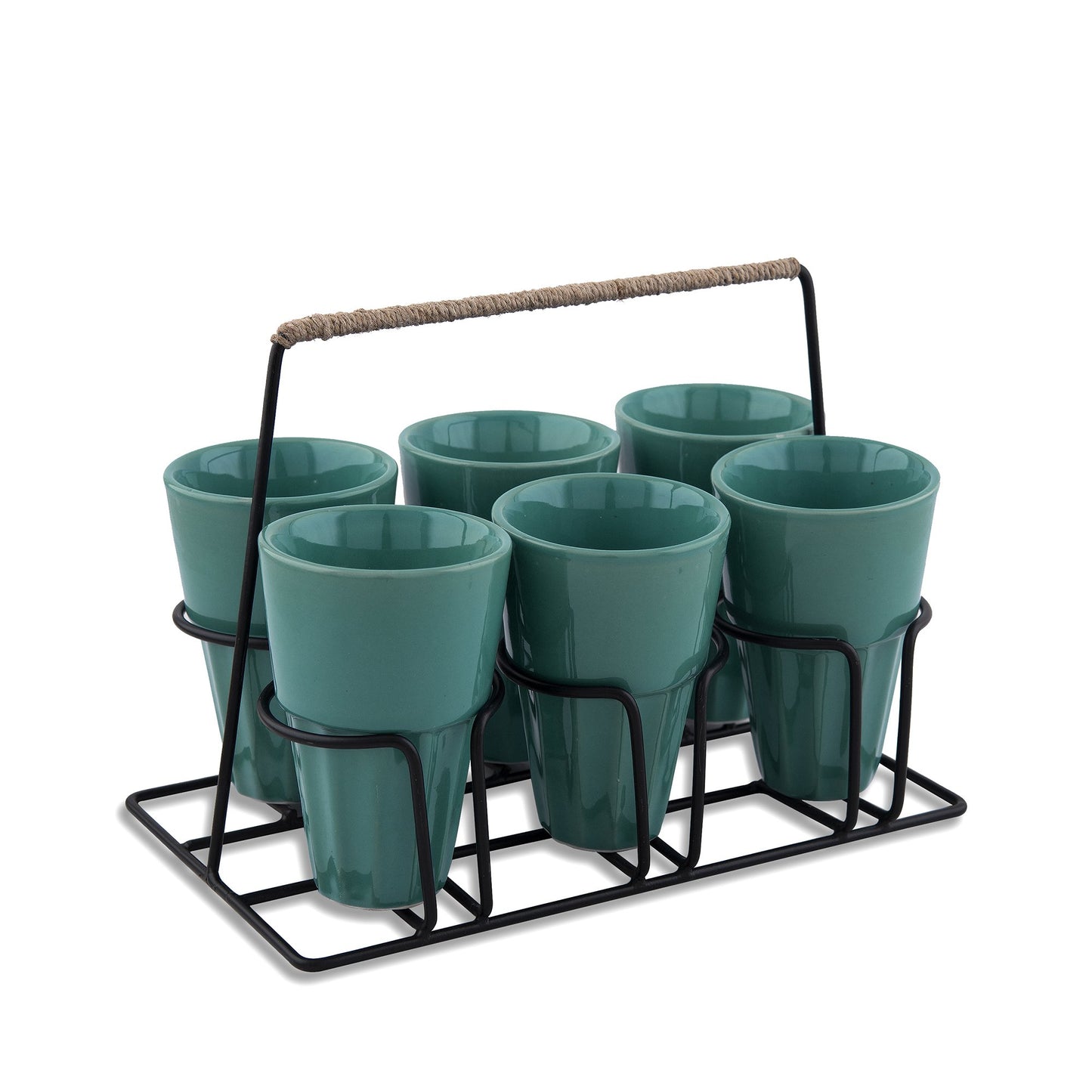 Homesake® Ceramic Chai Glass Set with Metal Stand, 6 Pieces Red Tea Glasses, Coffee, Kitchen, Dining Table & Home Serving, Dishwasher & Microwave Safe Tea Set, Hot & Cold Coffee Cup-120ml